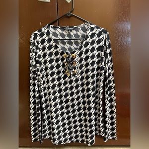 Ellen Tracy geometric pattern with lace up front and gold detail size small